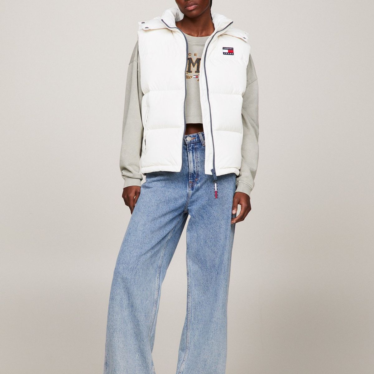 TOMMY HILFIGER - Parka Vest Alaska Acolchada Con Gorro Beige Tommy Jeans