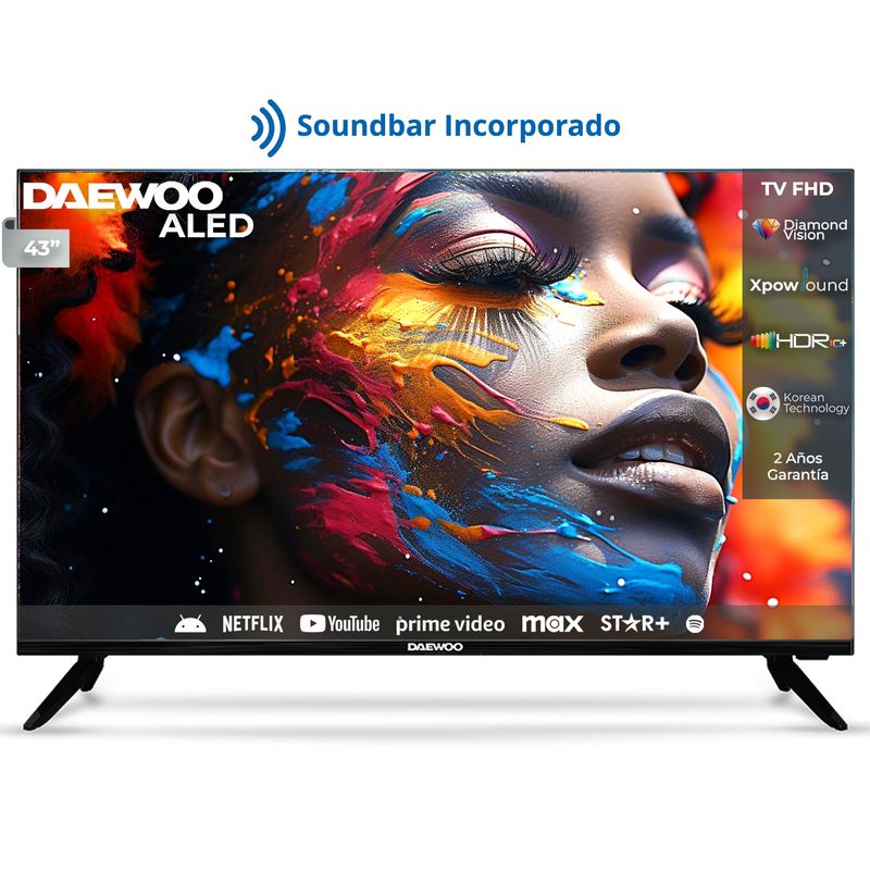 DAEWOO - LED 43 DAEWOO CON SOUNDBAR INCORPORADO D-A4300 HD SMART TV ANDROID