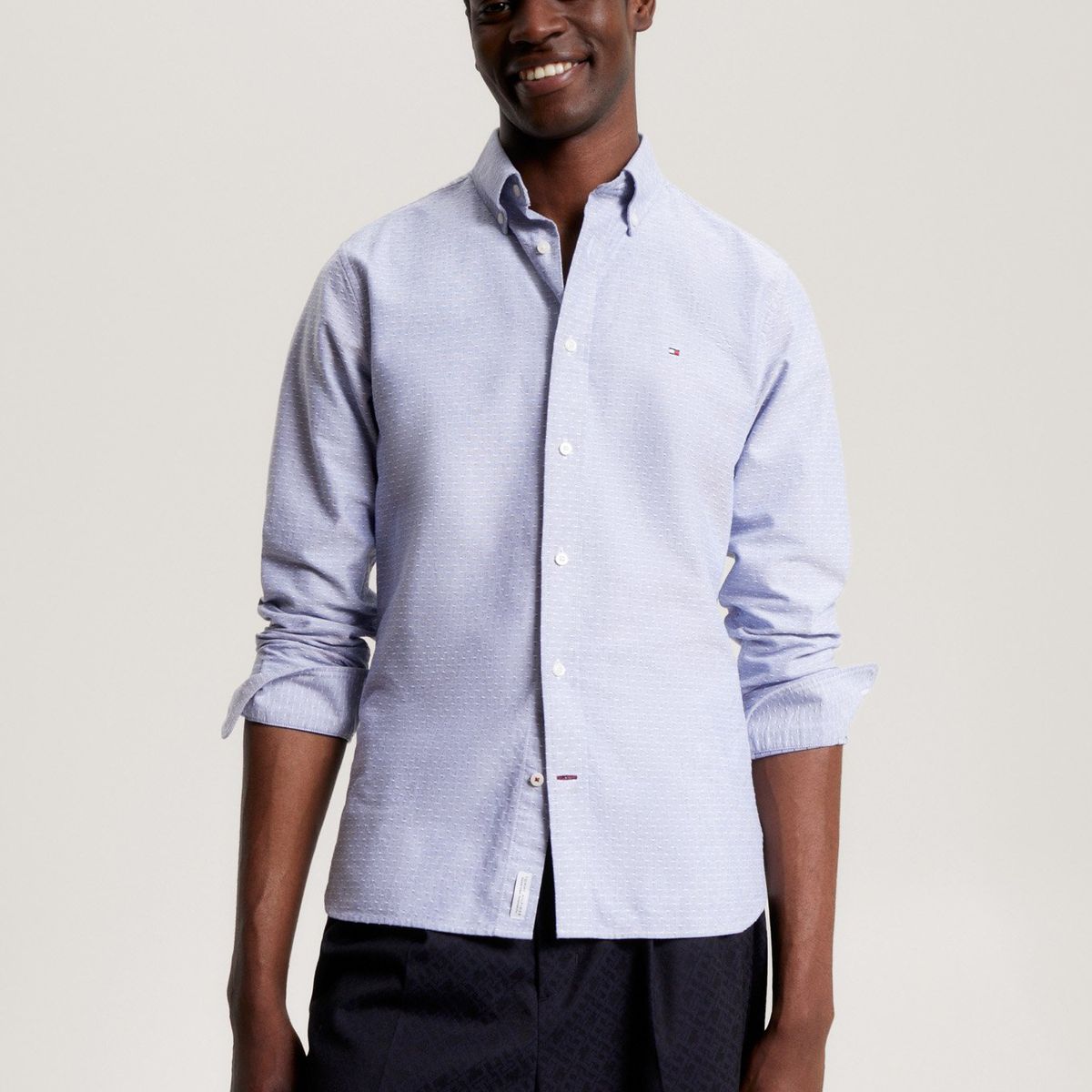 TOMMY HILFIGER - Camisa Dobby Con Corte Regular Celeste Tommy Hilfiger