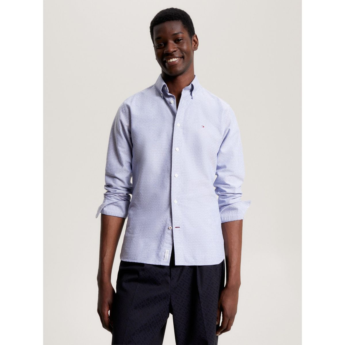 TOMMY HILFIGER - Camisa Dobby Con Corte Regular Celeste Tommy Hilfiger