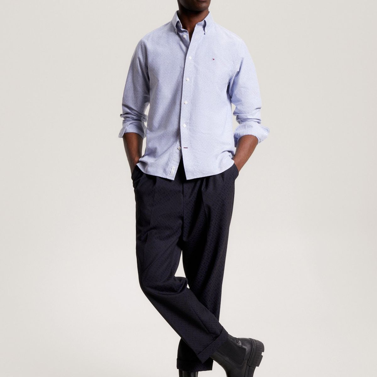 TOMMY HILFIGER - Camisa Dobby Con Corte Regular Celeste Tommy Hilfiger