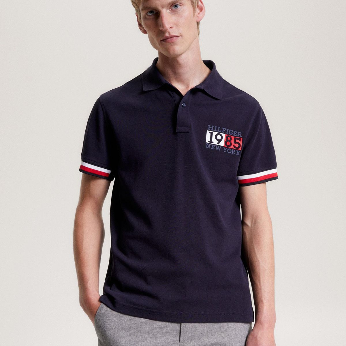 TOMMY HILFIGER - Polo Ribeteado Corte Slim Con Logo Azul Tommy Hilfiger