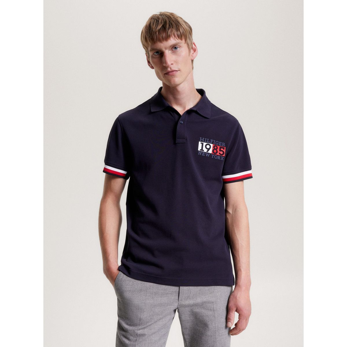 TOMMY HILFIGER - Polo Ribeteado Corte Slim Con Logo Azul Tommy Hilfiger