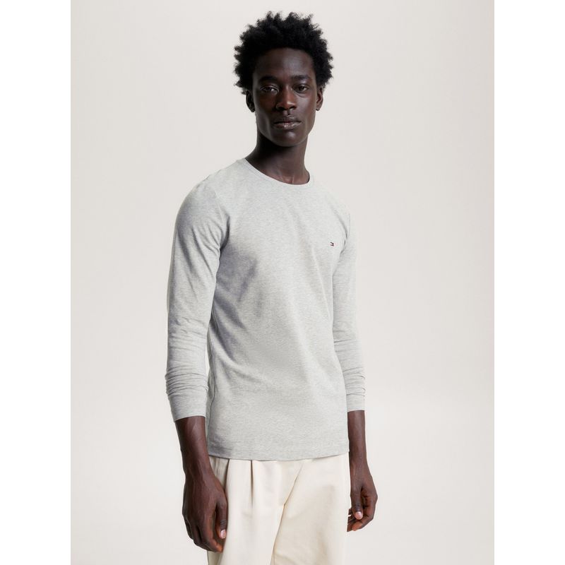 TOMMY HILFIGER - Polera Básica Slim Organic Cotton Gris Tommy Hilfiger