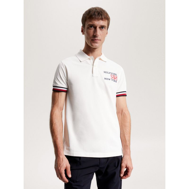 TOMMY HILFIGER - Polo Ribeteado Corte Slim Y  Logo Blanco Tommy Hilfiger
