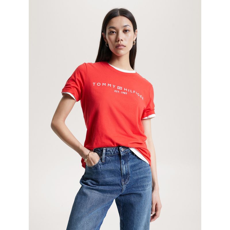 TOMMY HILFIGER - Polera Signature Con Logo Rojo Tommy Hilfiger