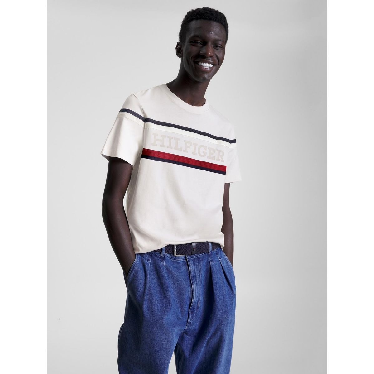 TOMMY HILFIGER - Polera Global Stripe Monotype Blanco Tommy Hilfiger