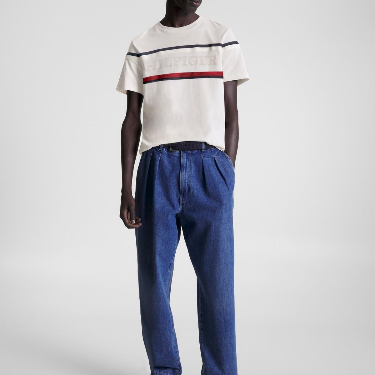 TOMMY HILFIGER - Polera Global Stripe Monotype Blanco Tommy Hilfiger