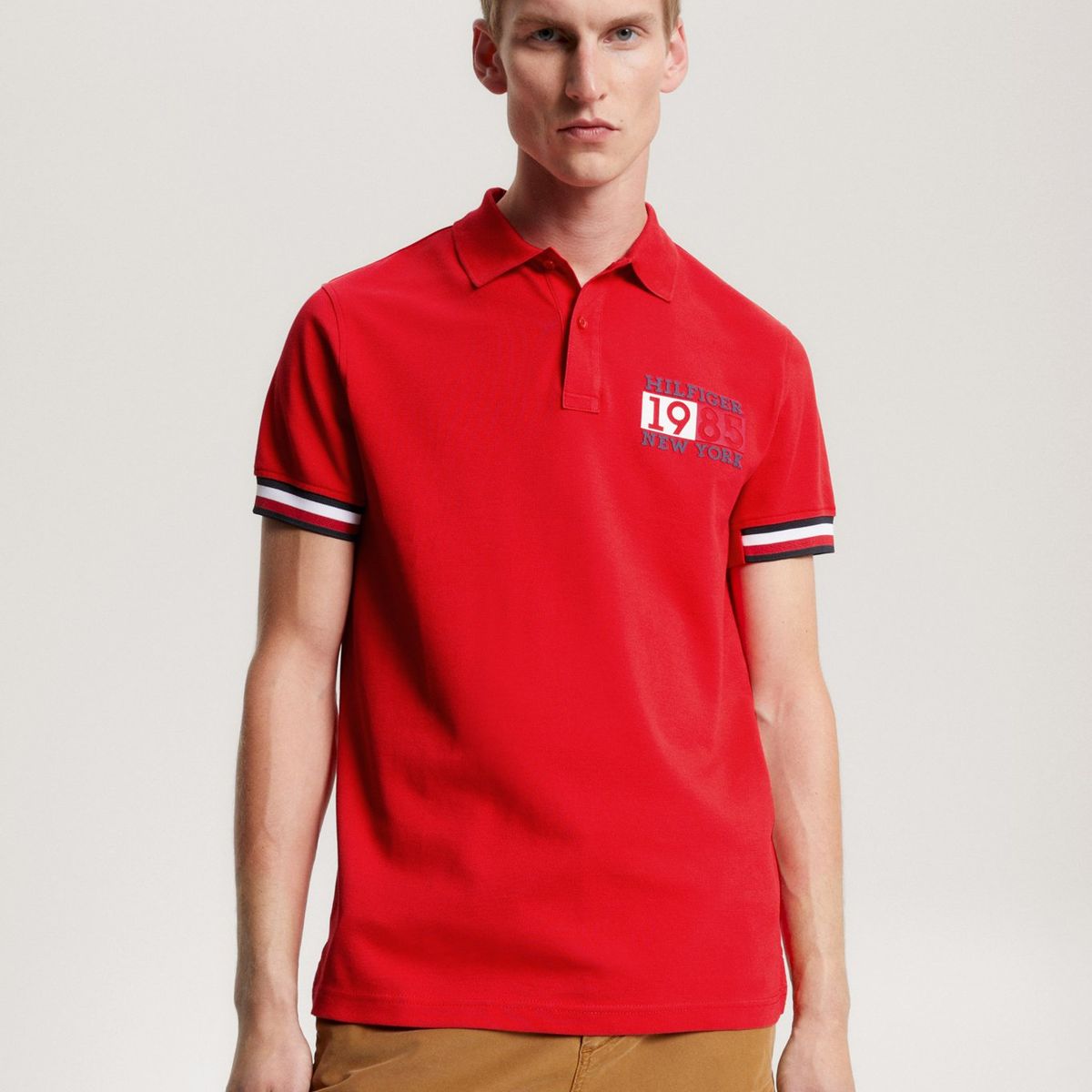 TOMMY HILFIGER - Polo Ribeteado Corte Slim Con Logo Rojo Tommy Hilfiger