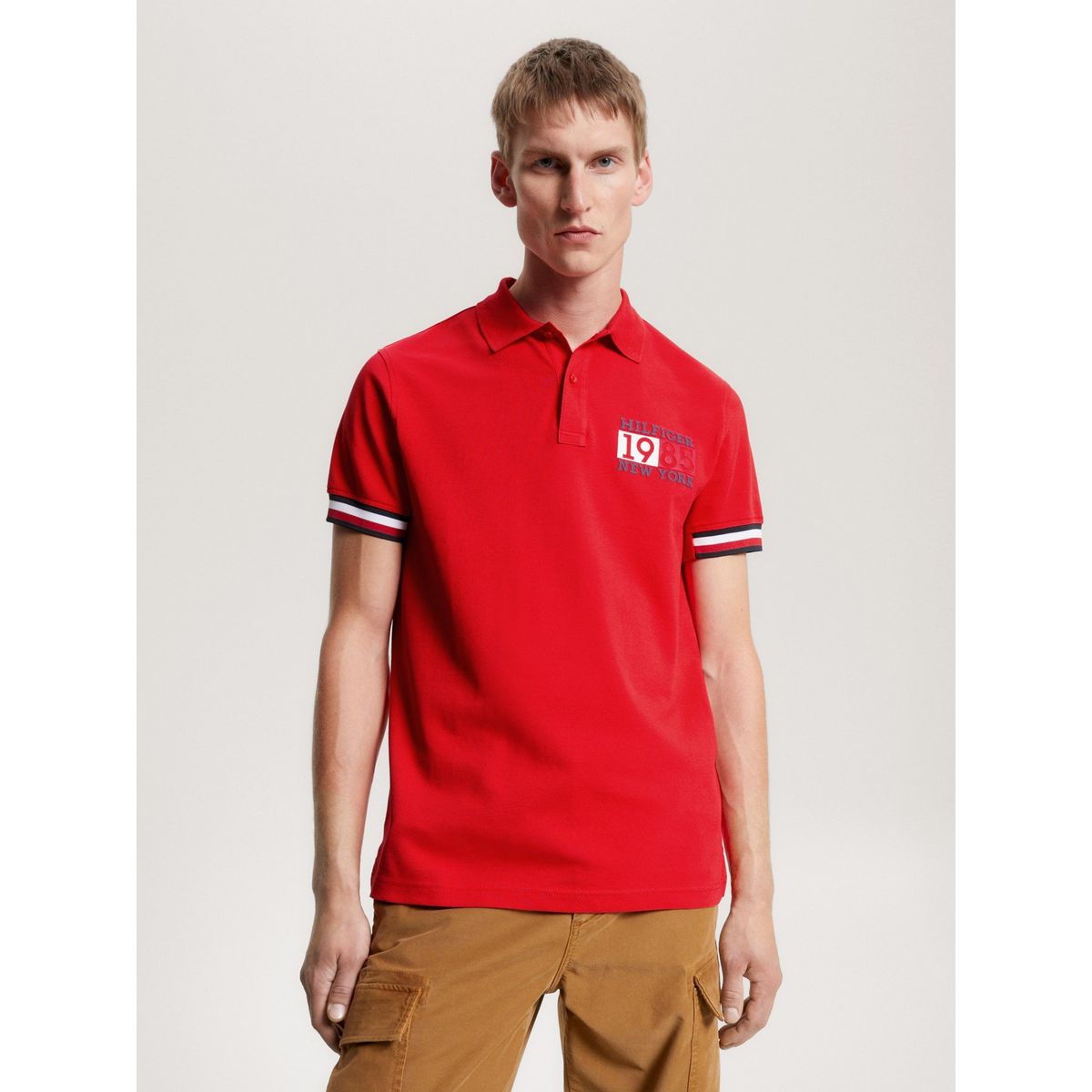 TOMMY HILFIGER - Polo Ribeteado Corte Slim Con Logo Rojo Tommy Hilfiger