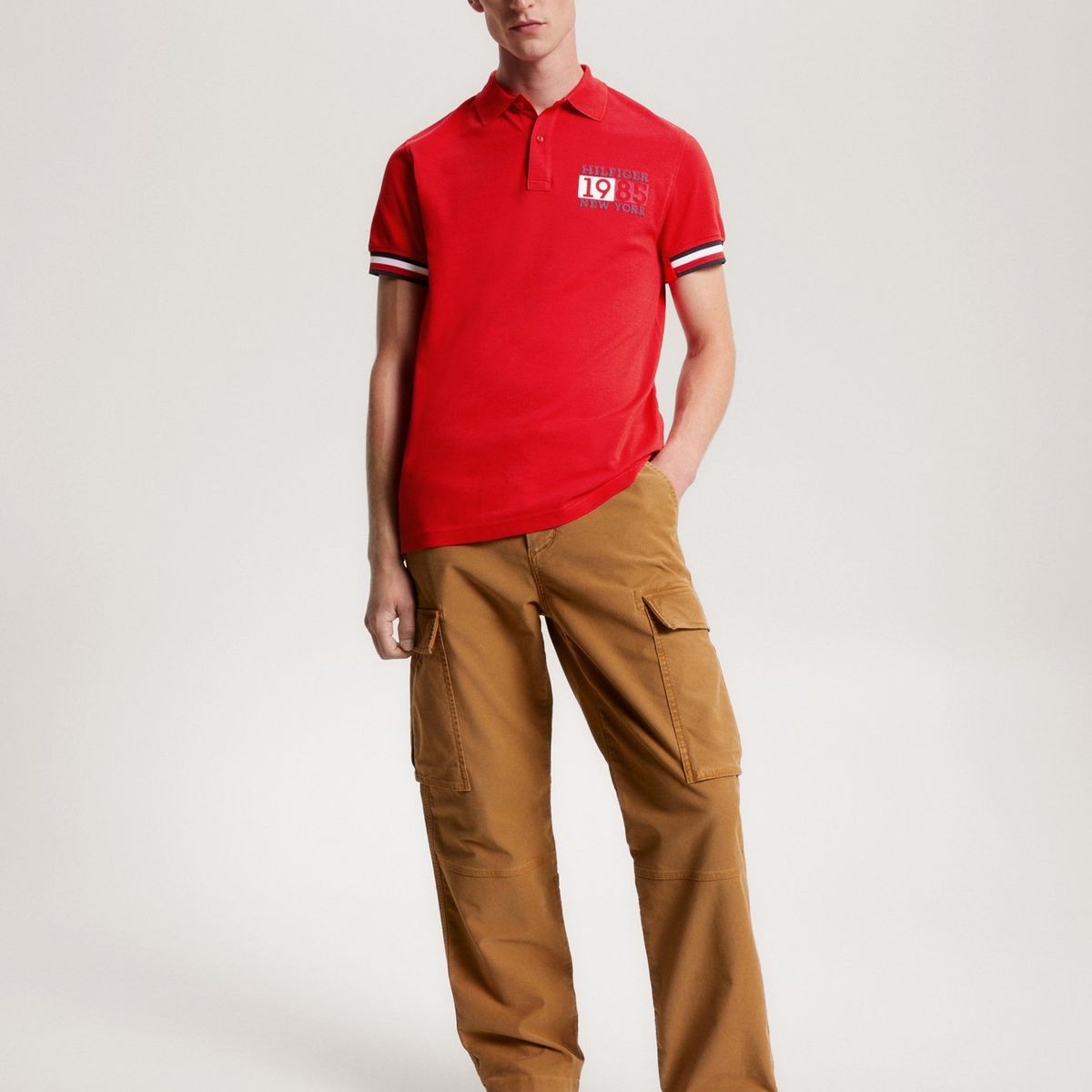 TOMMY HILFIGER - Polo Ribeteado Corte Slim Con Logo Rojo Tommy Hilfiger
