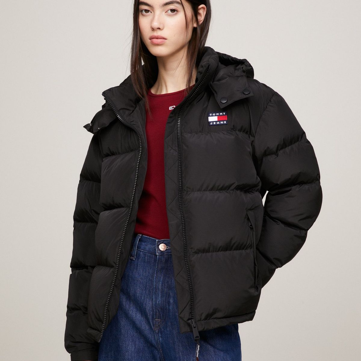 TOMMY HILFIGER - Parka Alaska Acolchada Con Gorro Negro Tommy Jeans