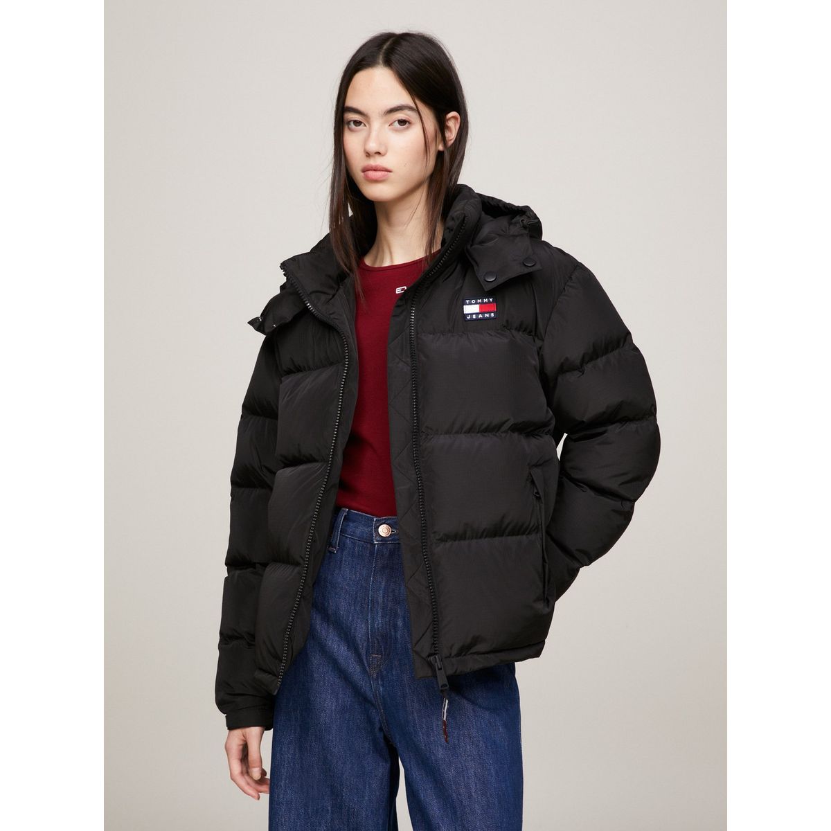 TOMMY HILFIGER - Parka Alaska Acolchada Con Gorro Negro Tommy Jeans