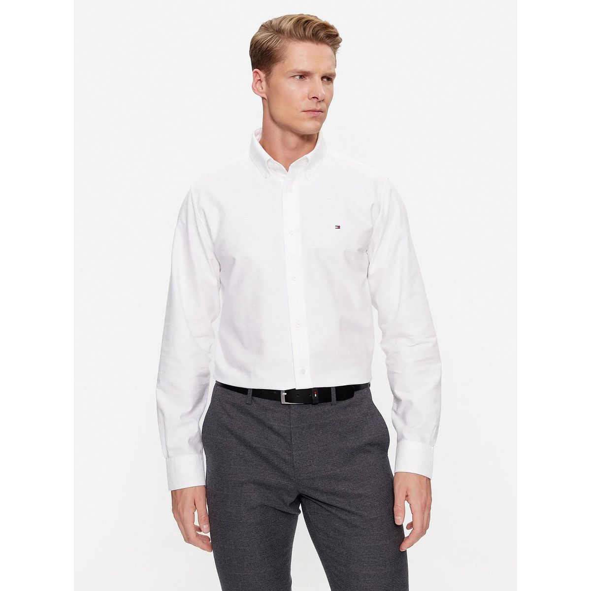 TOMMY HILFIGER - Camisa Dobby Con Corte Regular Blanco Tommy Hilfiger