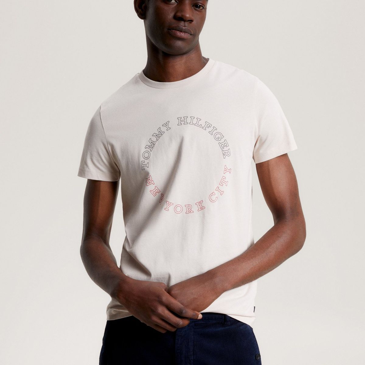 TOMMY HILFIGER - Polera Slim Fit Logo Monotype Beige Tommy Hilfiger