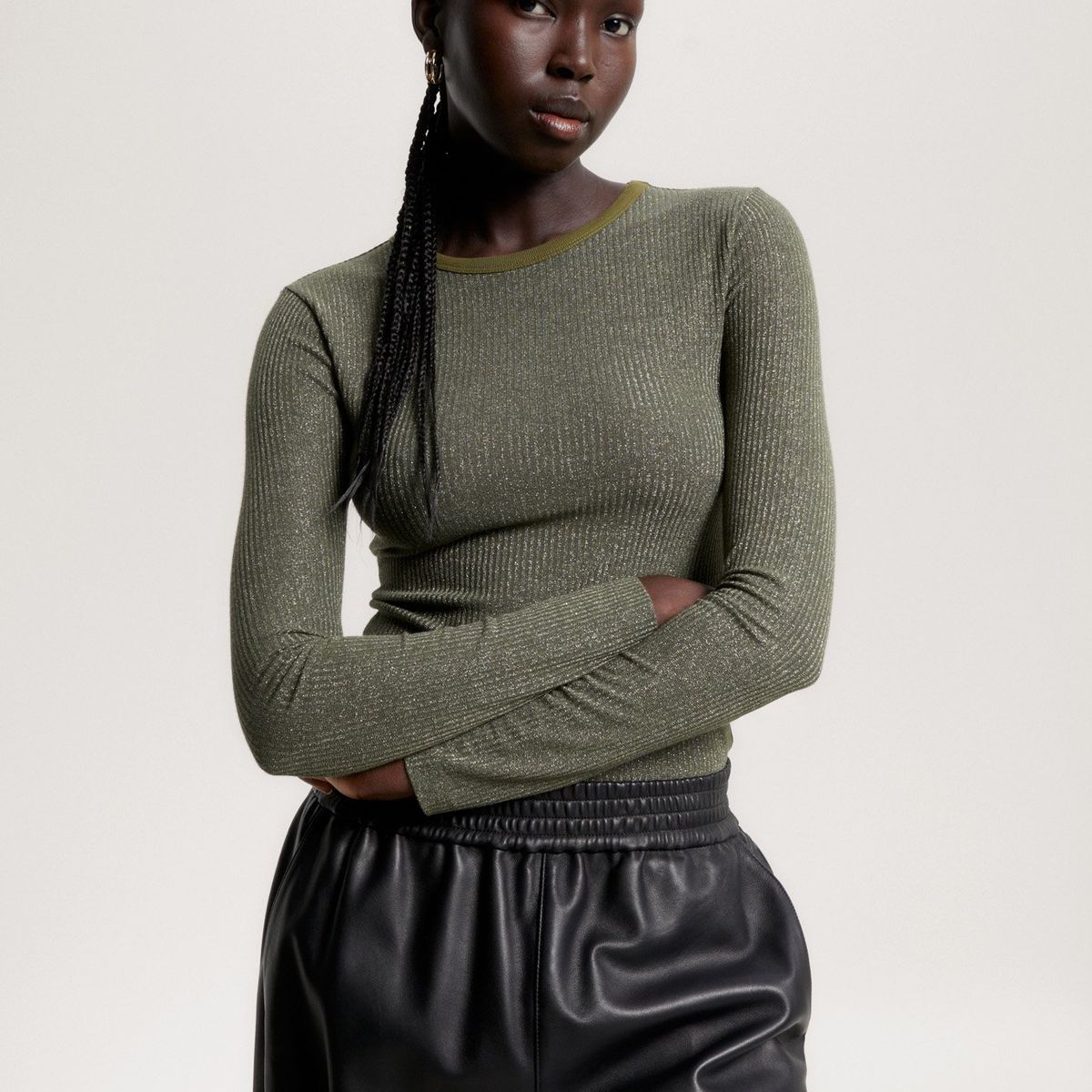 TOMMY HILFIGER - Polera Metalizada Slim Fit Verde Tommy Hilfiger