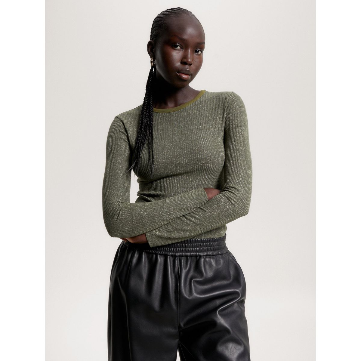 TOMMY HILFIGER - Polera Metalizada Slim Fit Verde Tommy Hilfiger