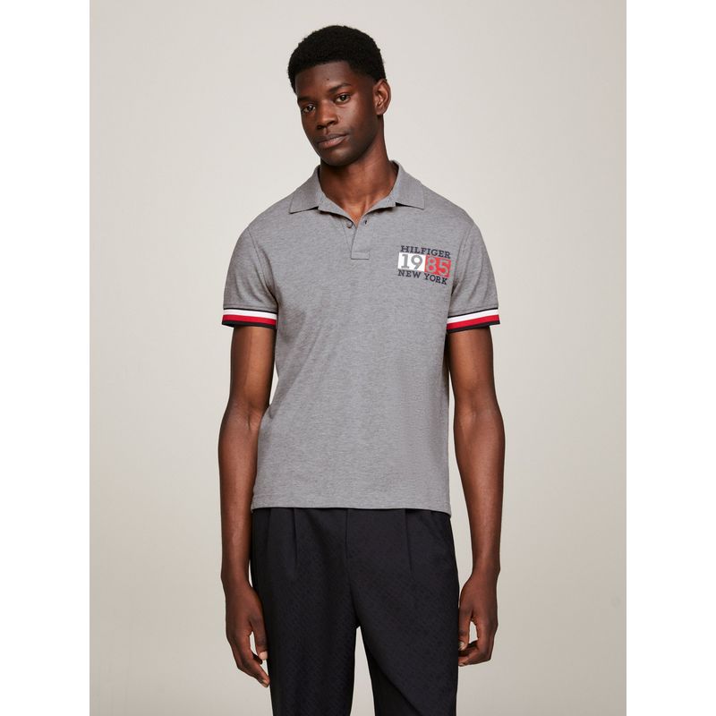 TOMMY HILFIGER - Polo Ribeteado Corte Slim Con Logo Gris Tommy Hilfiger