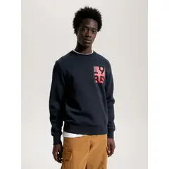 TOMMY HILFIGER - Polerón C-Neck Con Logo Estampado Azul