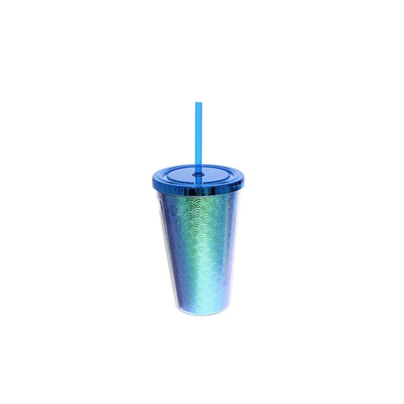 GENERICO - Vaso con Bombilla Tornasol Azul 450 ML