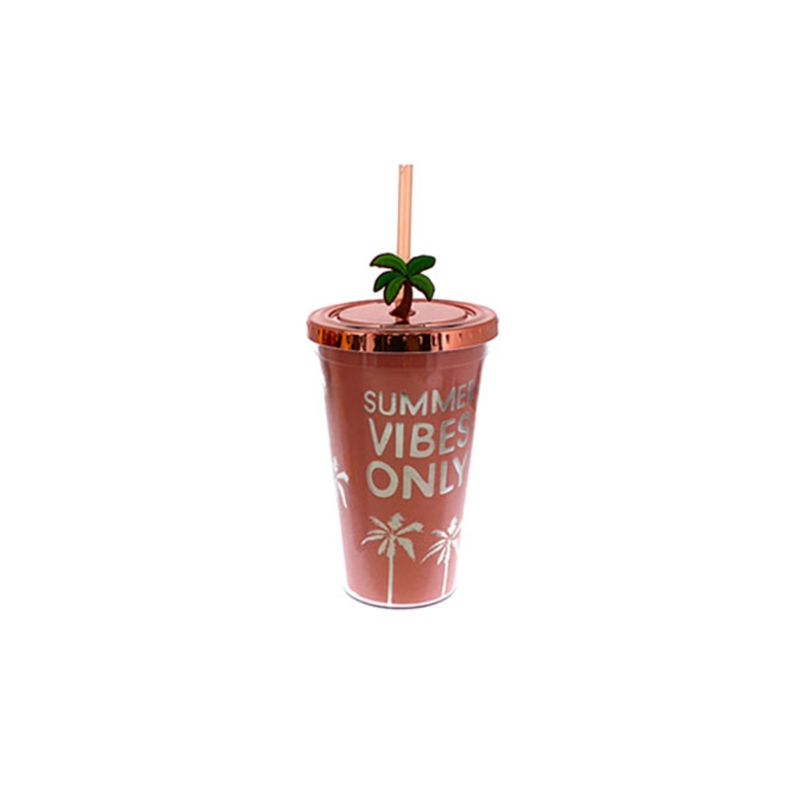 GENERICO - Vaso con Bombilla Summer Vibes Rojo 450 ML