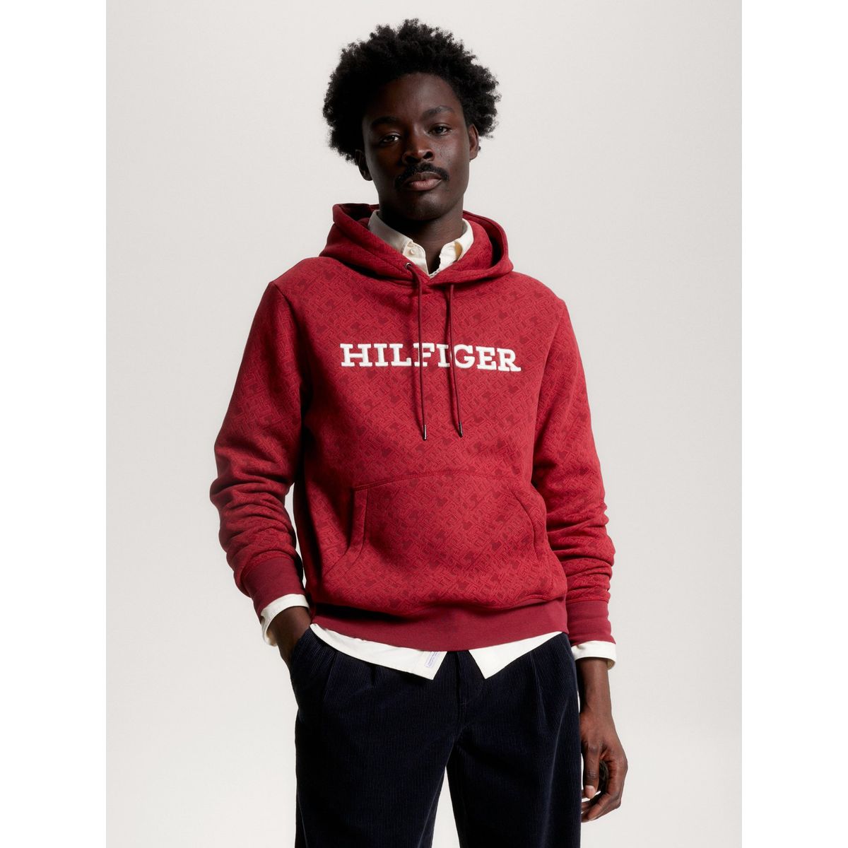 TOMMY HILFIGER - Polerón Hoodie Con Monogramas Rojo Tommy Hilfiger