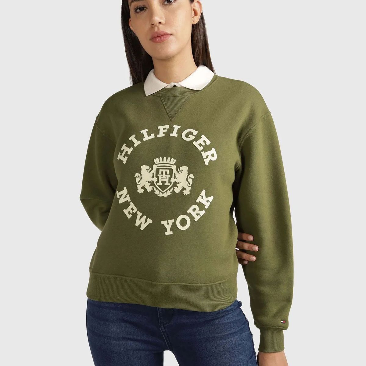 TOMMY HILFIGER - Polerón Varsity Logo Aterciopelado Verde Tommy Hilfiger