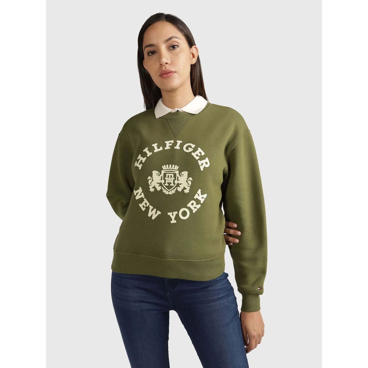 TOMMY HILFIGER - Polerón Varsity Logo Aterciopelado Verde Tommy Hilfiger