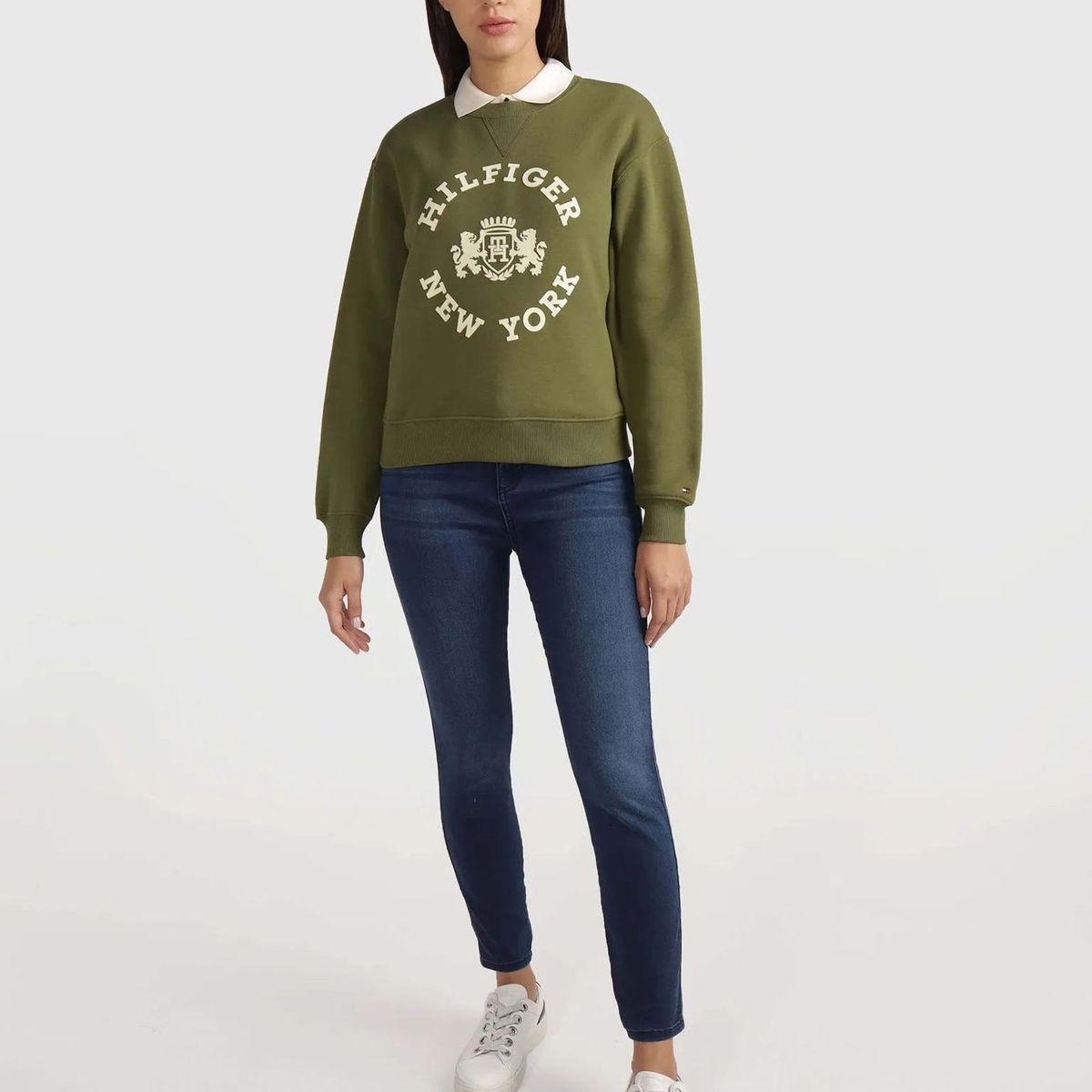 TOMMY HILFIGER - Polerón Varsity Logo Aterciopelado Verde Tommy Hilfiger