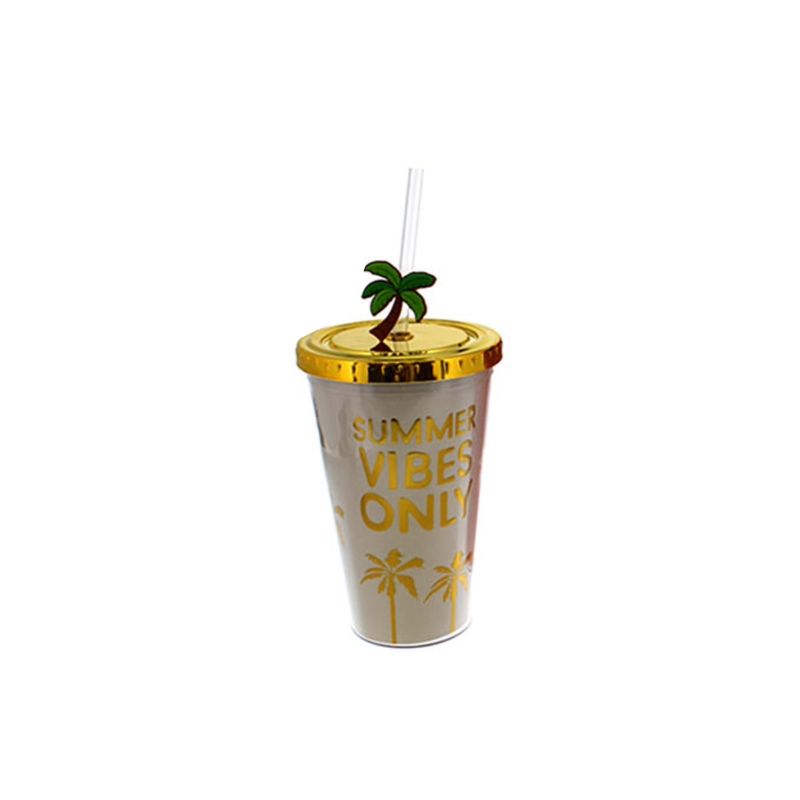 GENERICO - Vaso con Bombilla Summer Vibes Amarillo 450 ML