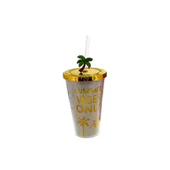GENERICO - Vaso con Bombilla Summer Vibes Amarillo 450 ML