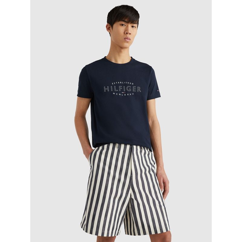 TOMMY HILFIGER - Polera Logo Curve Slim Fit Azul Tommy Hilfiger