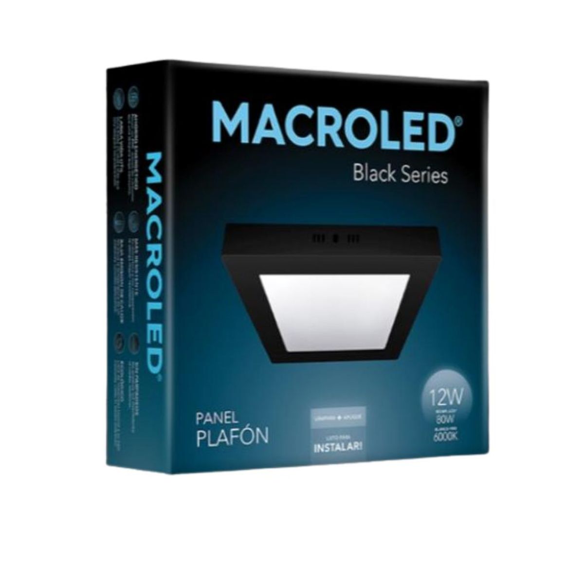 BOSCO - PLAFON PANEL LED 12W NEGRO CUADRADO 6000K BOSCO