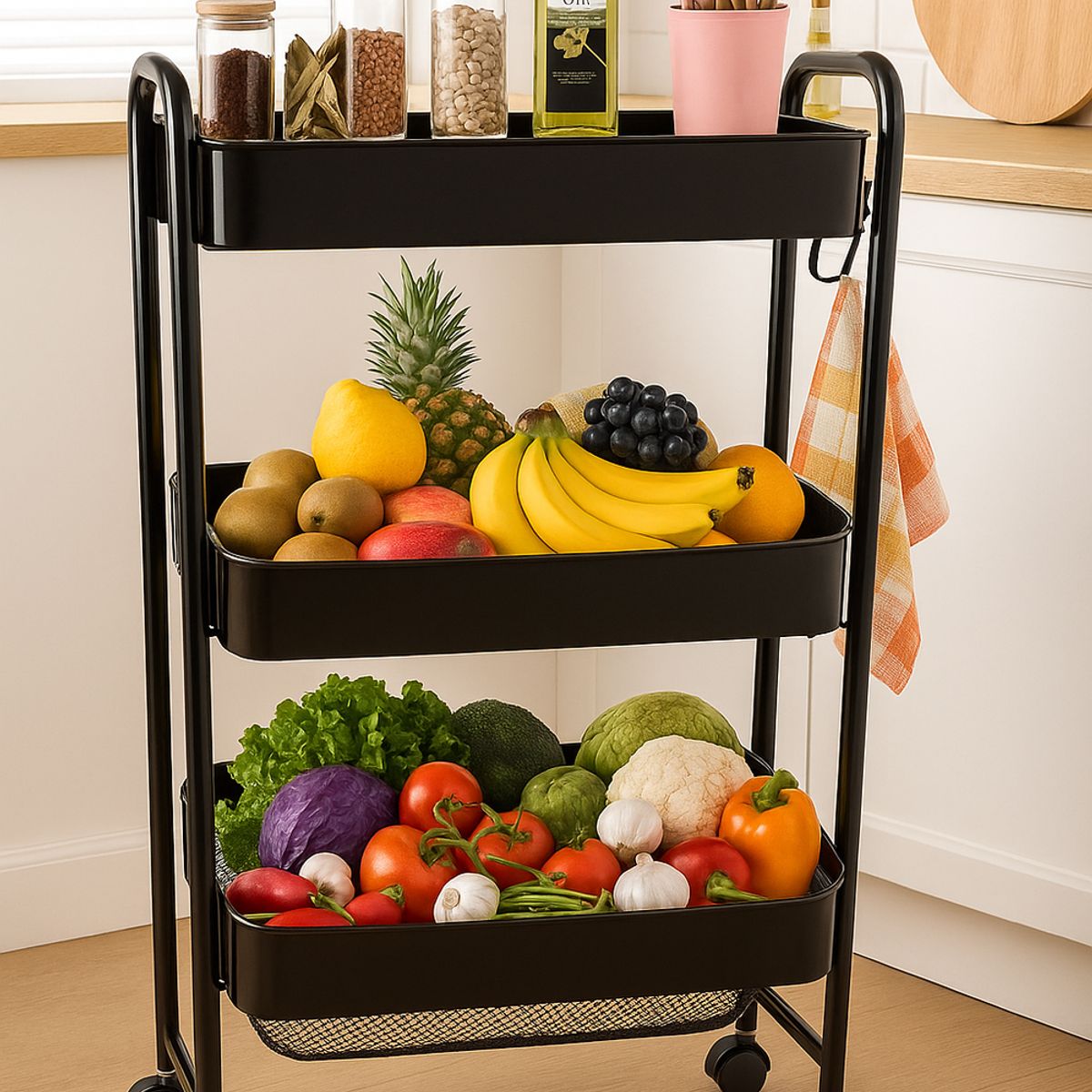 COSAS CASA - Carrito Carro Organizador Con 3 Estantes Niveles Con Ruedas