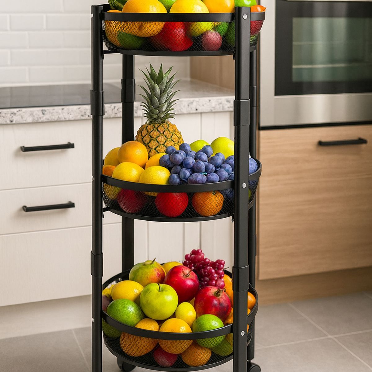 COSAS CASA - Carro Organizador Con Ruedas 3 Niveles Negro