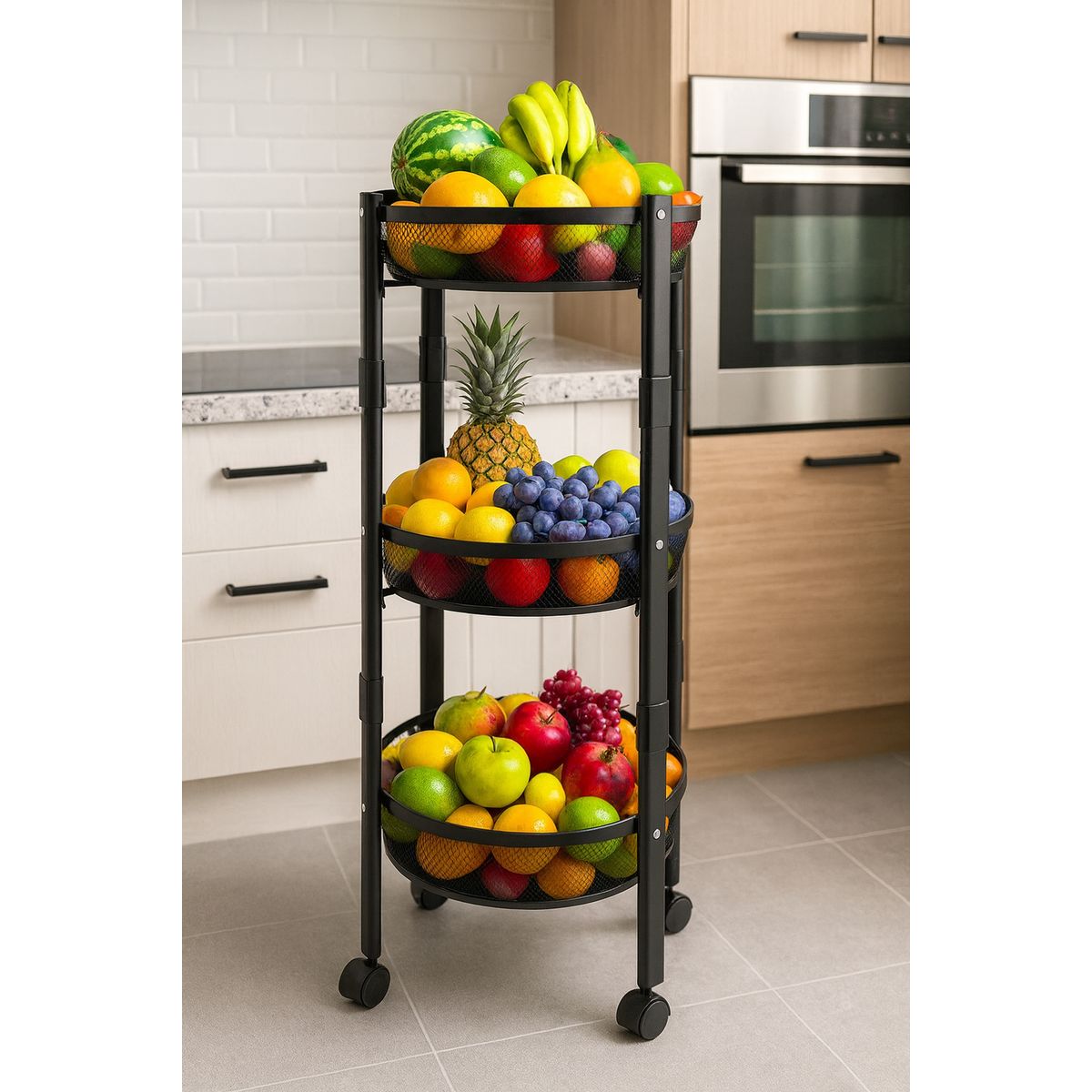 COSAS CASA - Carro Organizador Con Ruedas 3 Niveles Negro