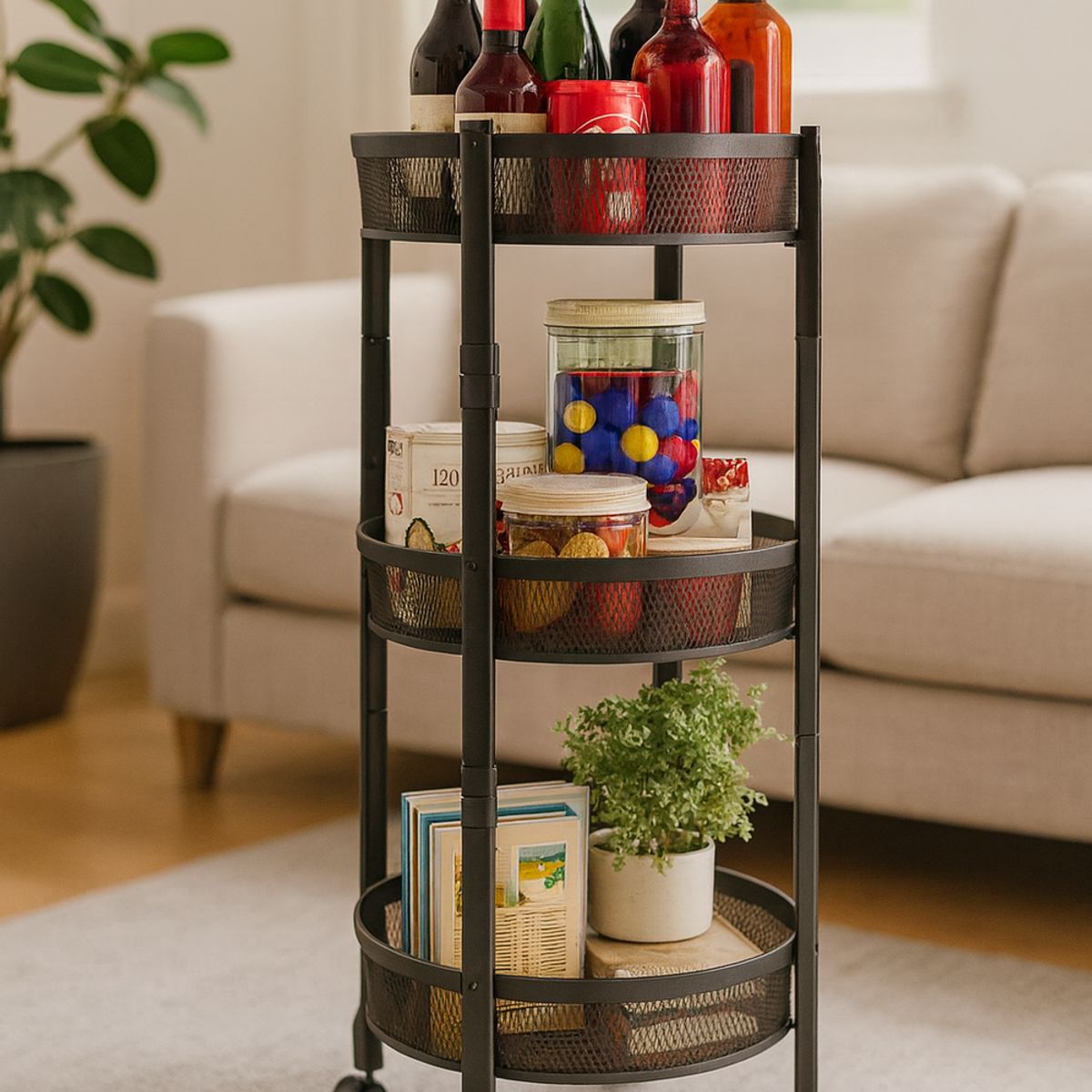 COSAS CASA - Carro Organizador Con Ruedas 3 Niveles Negro