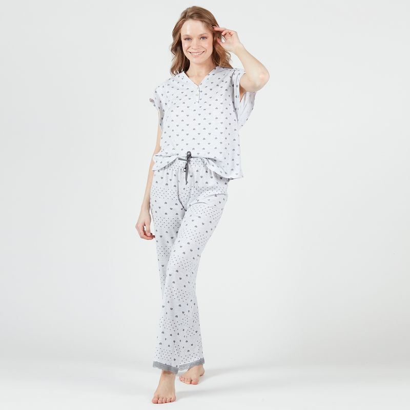 BARBIZON - Pijama de Mujer New Heart Pantalon Largo Gris