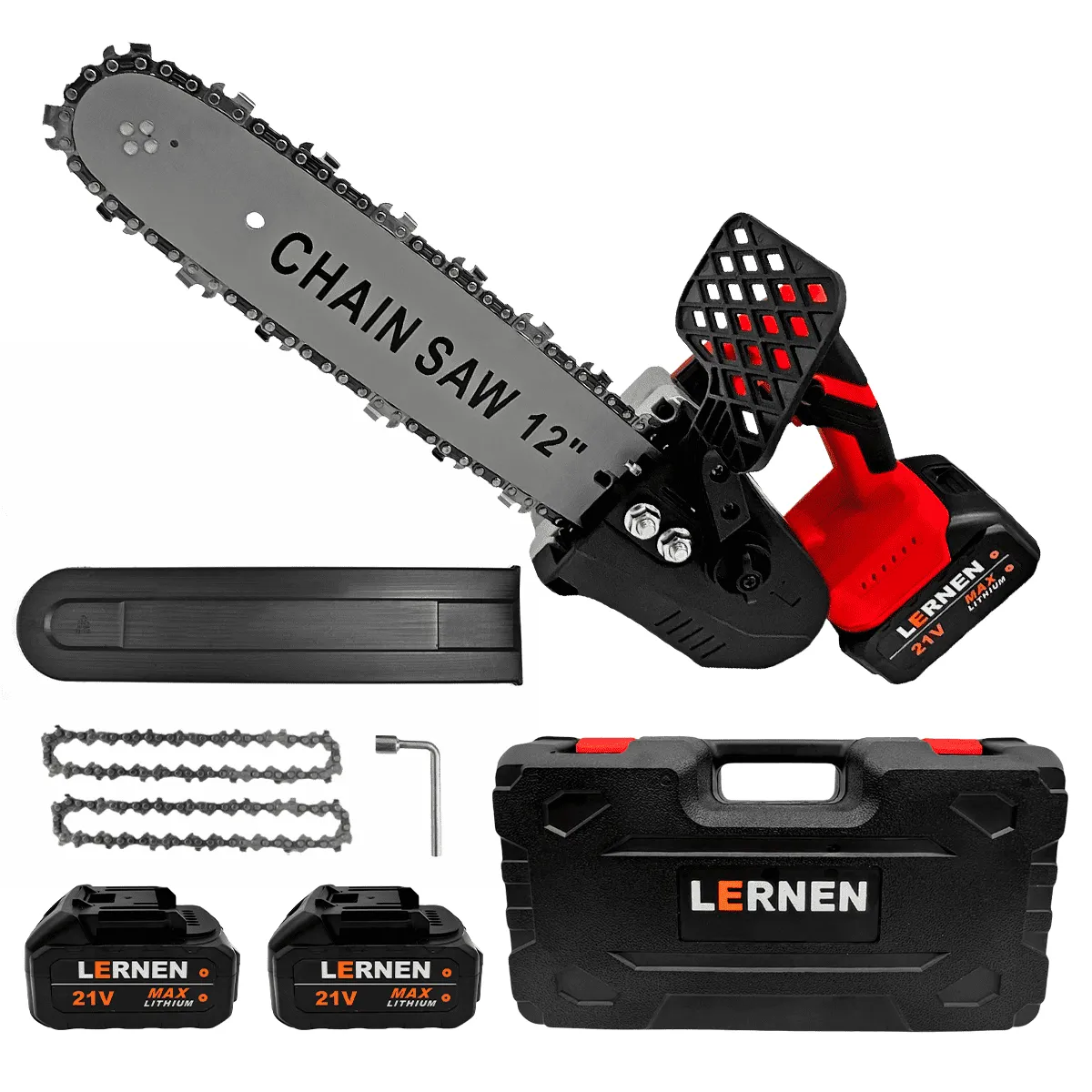 LERNEN - Motosierra Podadora Eléctrica 12 Pulgadas + 2 Baterías
