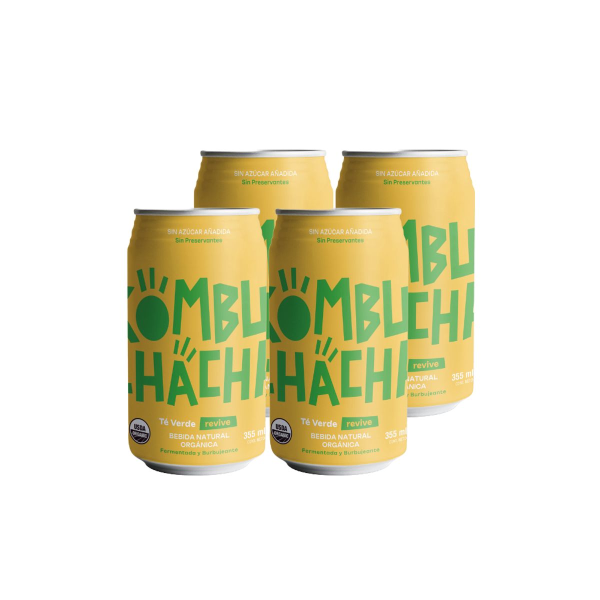 KOMBUCHACHA - 4x Kombuchacha Té Verde Lata 350cc