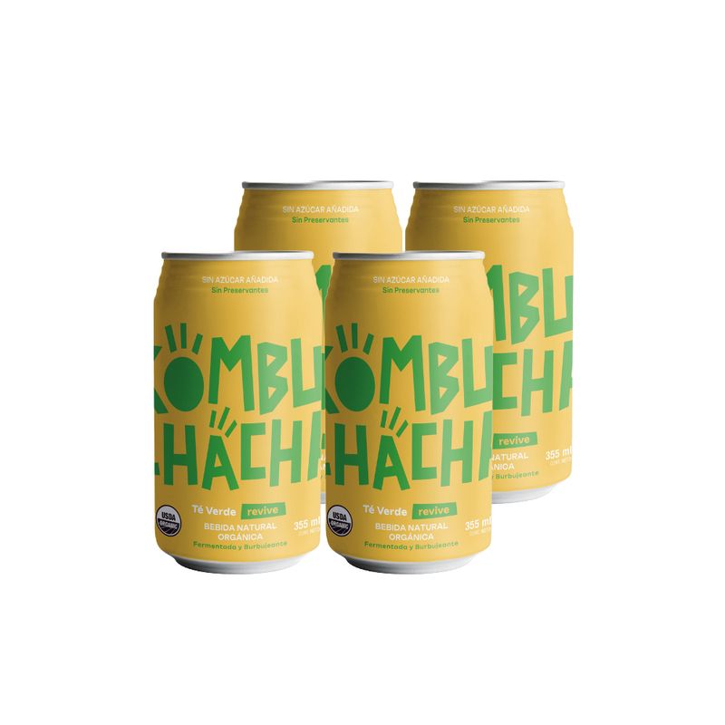 KOMBUCHACHA - 4x Kombuchacha Té Verde Lata 350cc