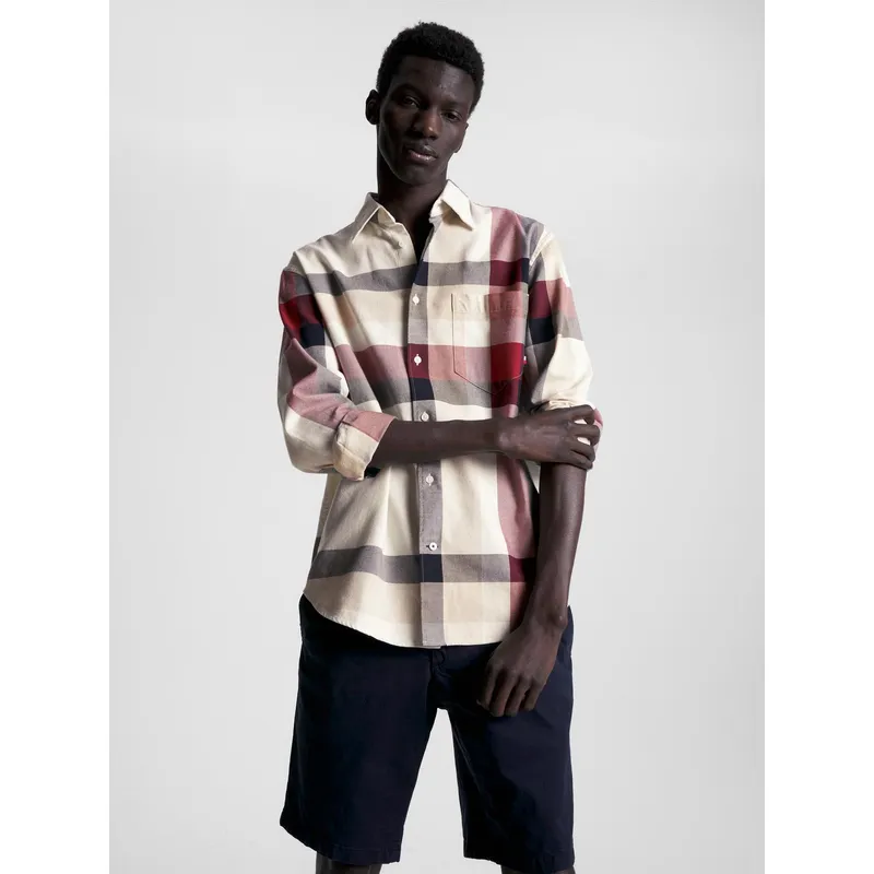 TOMMY HILFIGER - Camisa Global Stripe Check Beige Tommy Hilfiger