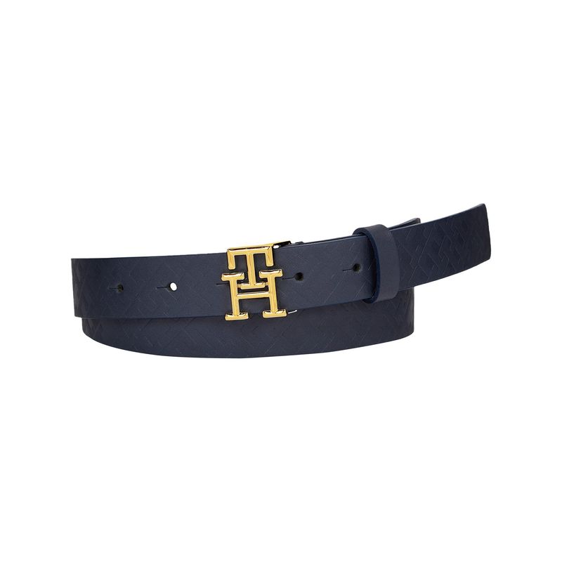 TOMMY HILFIGER - Cinturón Monogram Cuero Azul Tommy Hilfiger