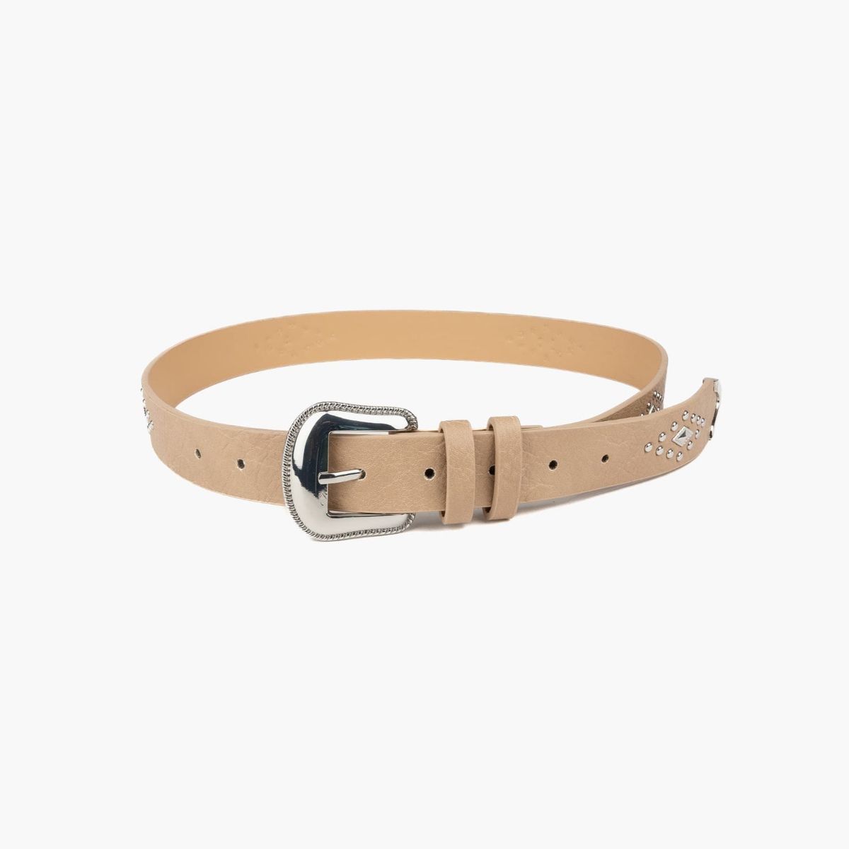 LOUNGE - Cinturón Mujer Detalle Tachas S/M Beige