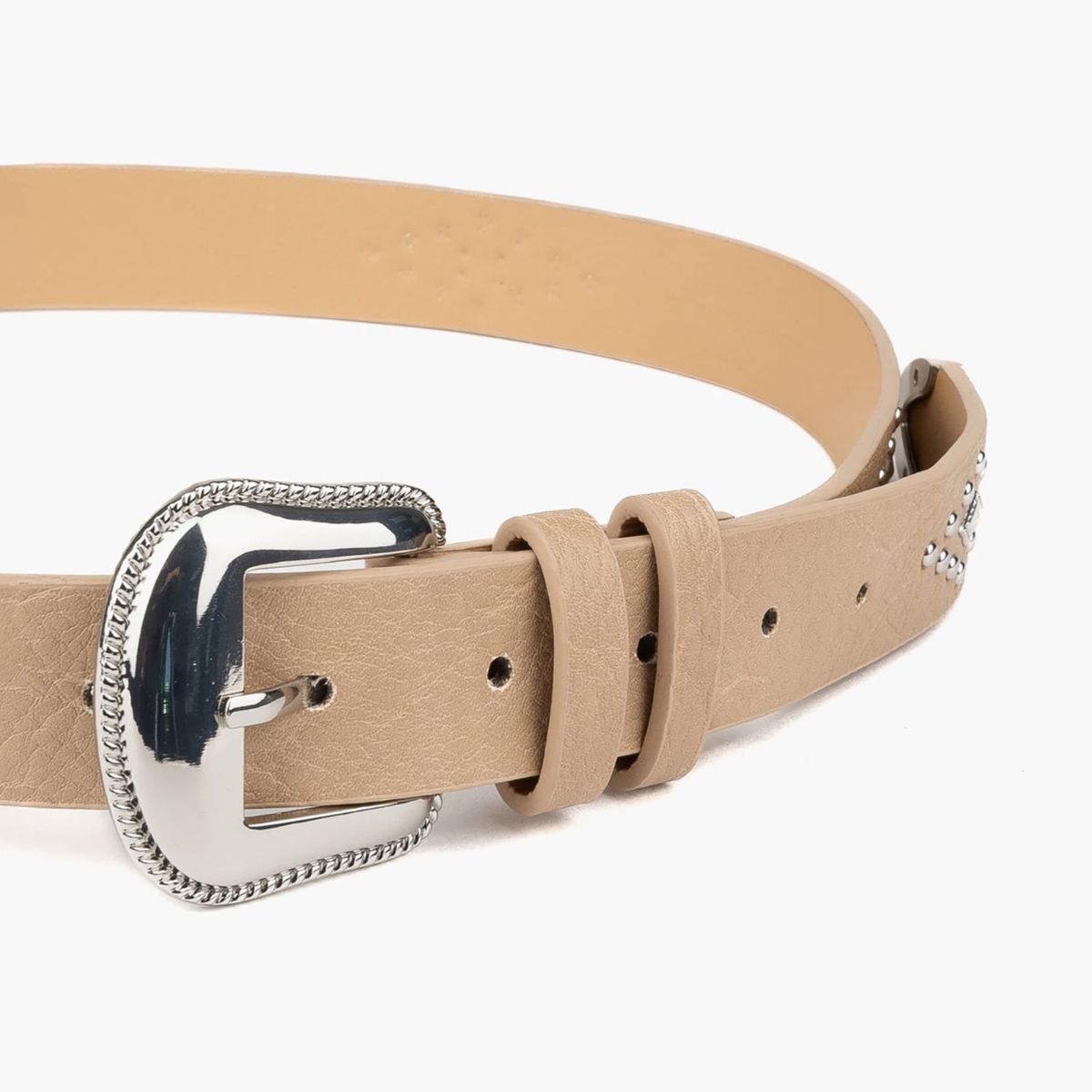 LOUNGE - Cinturón Mujer Detalle Tachas S/M Beige