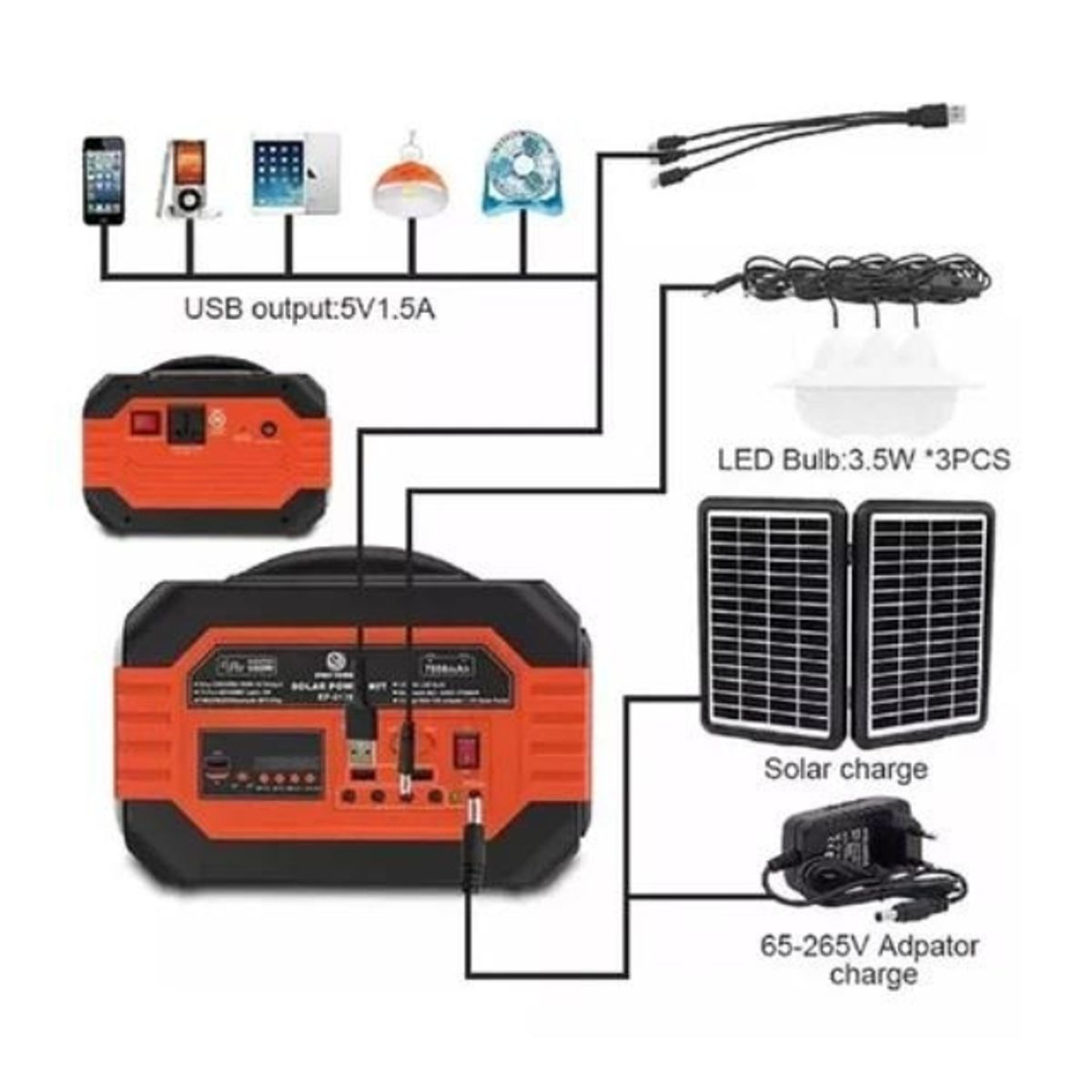 GENERICO - Kit Solar De Emergencia Camping Linterna Usb Kit Solar 100w