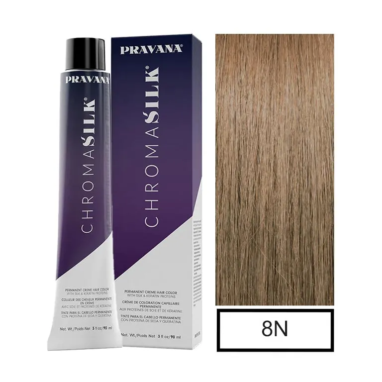- Tintura Permanente Chromasilk Rubio Claro Natural 8N 90Ml Oxidante.