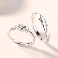 GENERICO - Set de Anillos para Pareja Ajustables Plata 925
