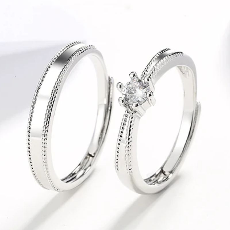GENERICO - Set de Anillos para Pareja Ajustables Plata 925