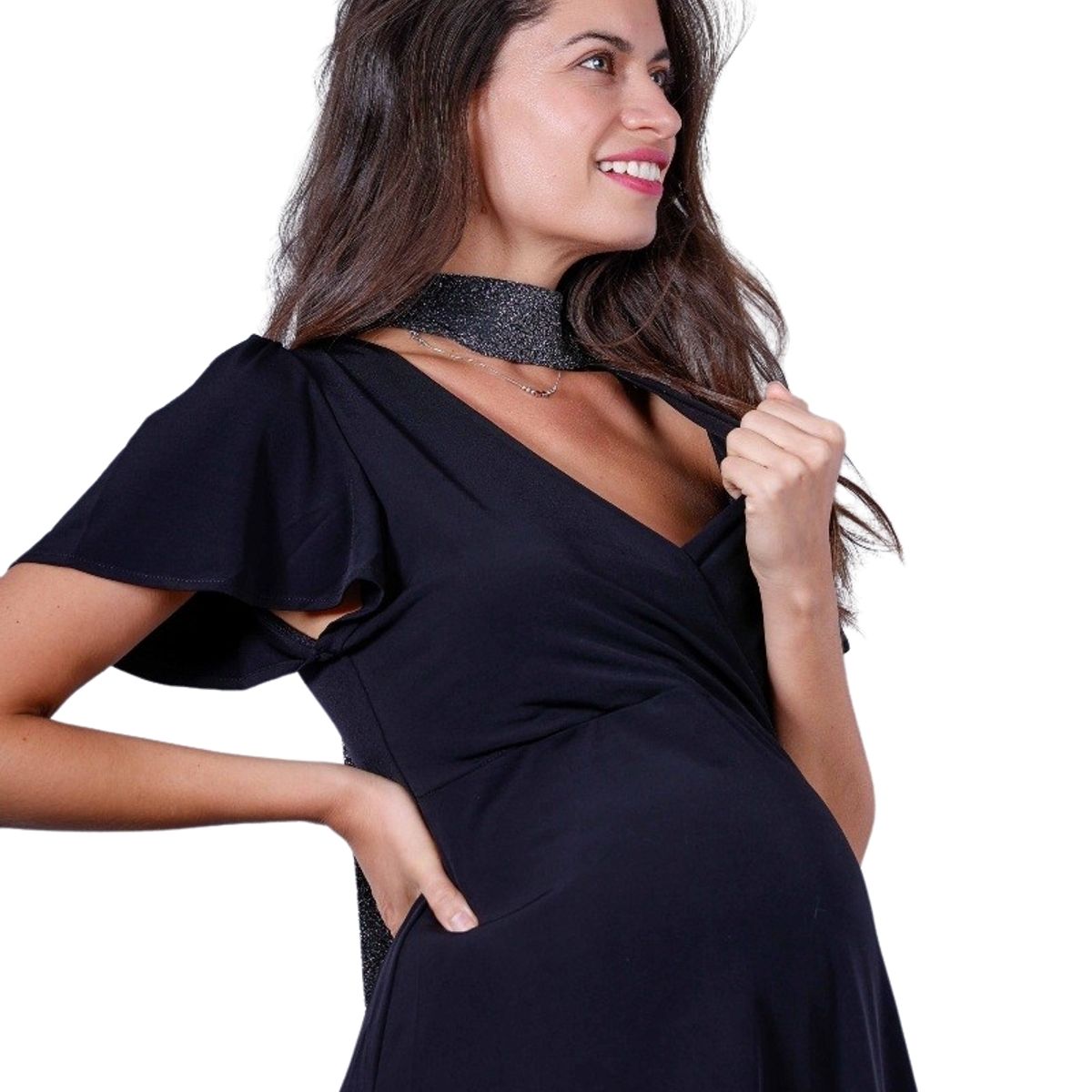 MADREMIA - Vestido Maternal Lactancia Sole Negro Fiesta Madremia